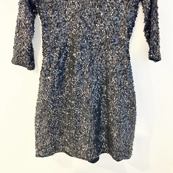 Abercrombie & Fitch Keyhole 3/4 Sleeve Sequin Mini Dress Black Size Medium - Picture 6 of 9